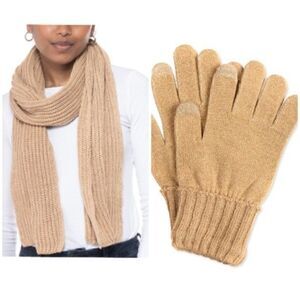 STYLE & CO 
Solid Ribbed Muffler Scarf, 2pcs  Scarf and Gloves Set camel